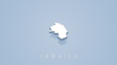 Jamaica island rotating with delicate shadow, gliding smoothly against pale blue background, revealing geographical contour and national form
