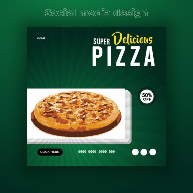 Tavuk ve Pizza yiyecek sosyal medya paylaşımı veya Burger yiyecek afişi şablonu