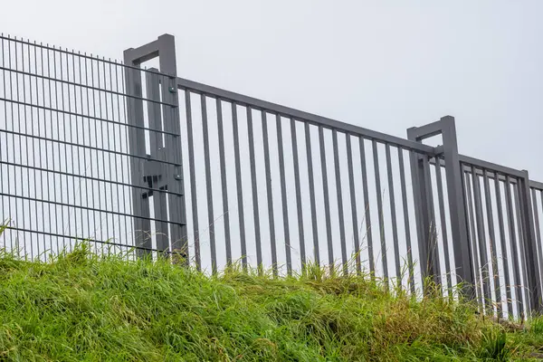 steel fence with a green grass