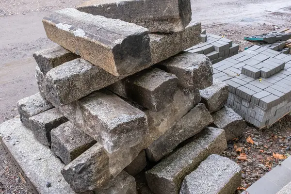 stock image stack of kerbstones on a building site