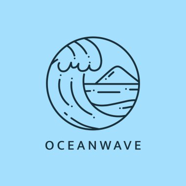 Minimalist okyanus dalgası logosu çizimi resim tasarımı daireli şablon