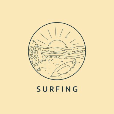 Çemberli minimalist sörf logosu çizimi resim çizimi şablonu tasarımı
