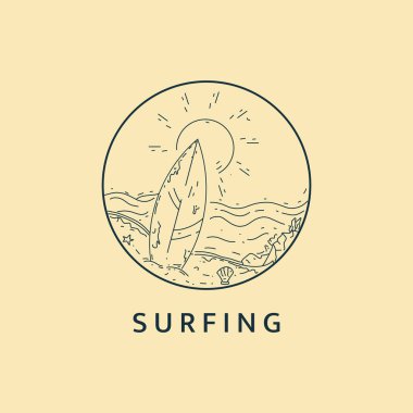 Çemberli minimalist sörf logosu çizimi resim çizimi şablonu tasarımı