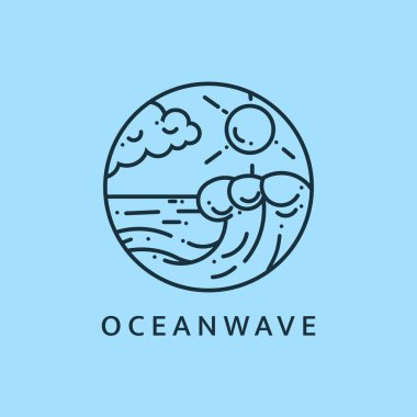 Minimalist okyanus dalgası logosu çizimi resim tasarımı daireli şablon