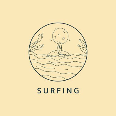 Çemberli minimalist sörf logosu çizimi resim çizimi şablonu tasarımı
