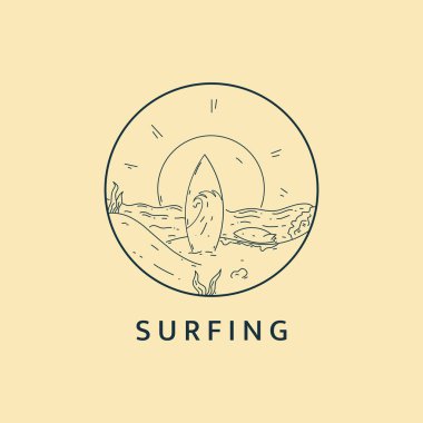 Çemberli minimalist sörf logosu çizimi resim çizimi şablonu tasarımı