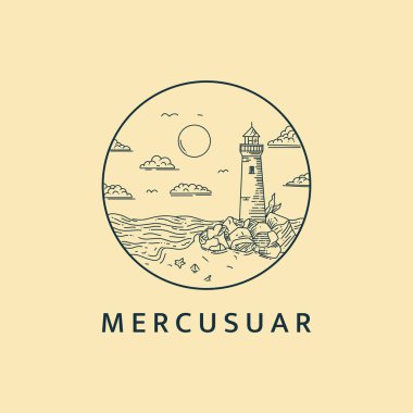 Minimalist deniz feneri logo çizgisi resim tasarımı şablonu