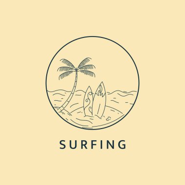 Çemberli minimalist sörf logosu çizimi resim çizimi şablonu tasarımı