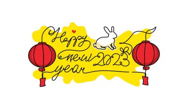 2023 tarihli Çince süslemeli vektör illüstrasyonu. Çin Yeni Yıl Kutlama Tasarımı Konsepti. Devamlı çizgi biçiminde modern düz.