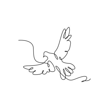 Güvercin bir sürekli çizgi çiziyor. Güzel dekorasyon, el yapımı elementler. Beyaz arkaplan üzerindeki minimalist biçimin vektör illüstrasyonu.