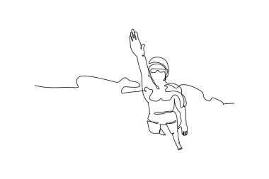 Tek sıra halinde sürekli yüzen bir adam. Beyaz arkaplanda minimalist biçim vektör çizimi.