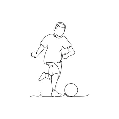 Çocukların sürekli futbol oynadığı bir çizgi. Beyaz arkaplanda minimalist biçim vektör çizimi.