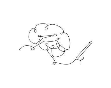 Sürekli bir beyin çizim kalemi hattı. Yeni fikirler ve zihinsel gelişmeler yaratmak. Beyaz zemin üzerinde minimalist tarzın vektör illüstrasyonuName.