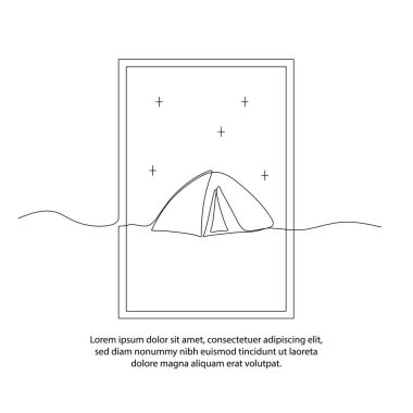 Kamp çadırının gökyüzü manzarası. Güzel çerçeveli bir çizgi posteri. Soyut asgari aralıksız çizgi duvar dekoru.