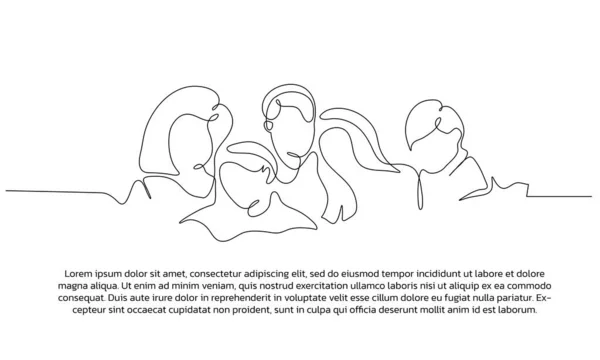 Çerçeveli mutlu aile portresi çizimi. Soyut asgari aralıksız çizgi duvar dekoru.