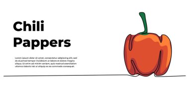 Biberler sürekli bir çizgi dizaynı. Sebze sembolü kavramı. Beyaz arkaplana çizilmiş dekoratif ögeler.