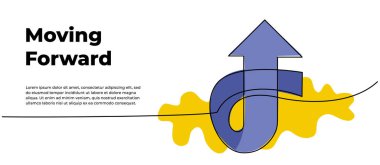 Yukarı bakan okun kesintisiz çizgi tasarımı. Beyaz arkaplana çizilmiş bir çizgi dekoratif ögeler.