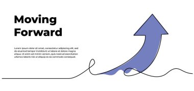 Yukarı bakan okun kesintisiz çizgi tasarımı. Beyaz arkaplana çizilmiş bir çizgi dekoratif ögeler.