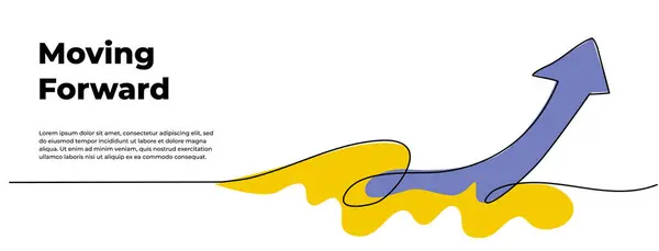 Yukarı bakan okun kesintisiz çizgi tasarımı. Beyaz arkaplana çizilmiş bir çizgi dekoratif ögeler.