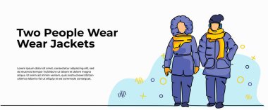 Kışın tatilde olan iki genç adamın vektör çizimi. Devamlı çizgi biçiminde modern düz.