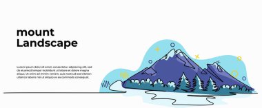 Karla kaplı dağların vektör çizimi. Devamlı çizgi biçiminde modern düz.