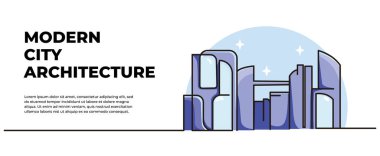 Şehir binaları peyzaj vektör çizimi. Devamlı çizgi biçiminde modern düz.