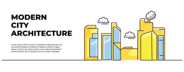 Şehir binaları peyzaj vektör çizimi. Endüstriyel alan manzarası. Devamlı çizgi biçiminde modern düz.