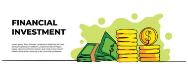 Para ve madeni paraların vektör çizimi. İş, finans ve yatırım konsepti tasarımı. Devamlı çizgi biçiminde modern düz.