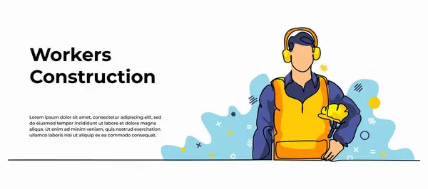 İş şapkasını tutan bir işçinin vektör çizimi. Devamlı çizgi biçiminde modern düz.