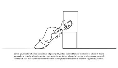 Müteahhitlerden biri sürgüleri söküyor. Beyaz arkaplanda minimalist biçim vektör çizimi.