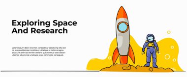Roket vektör illüstrasyonuyla uçtu. Uzay yolculuğu tasarımı. Devamlı çizgi biçiminde modern düz