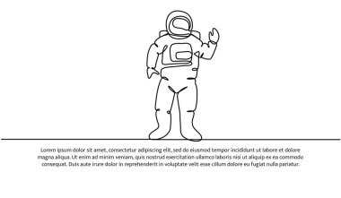 Spaceman seyahat konsept tasarımının kesintisiz çizgisi. Beyaz arkaplana çizilmiş dekoratif ögeler.