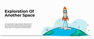 Uzay keşiflerinin vektör illüstrasyonu. Devamlı çizgi biçiminde modern düz.