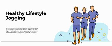 Birlikte koşan genç erkeklerin vektör çizimi. Devamlı çizgi biçiminde modern düz.