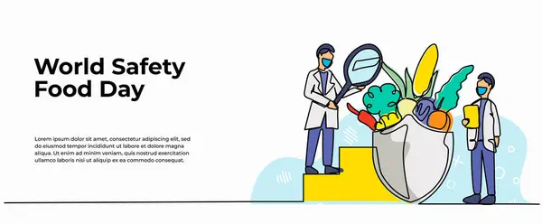 Doktorların besin güvenliği araştırmalarının sürekli bir dizaynı. Beyaz arka planda minimalist stil vektör çizimi.