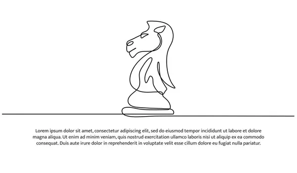 Satranç oyununda atın sürekli bir çizgi dizaynı. Beyaz arka planda minimalist stil vektör çizimi.