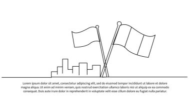 Fransız bayrağının sürekli bir çizgi tasarımı. Beyaz arkaplanda minimalist stil vektör illüstrasyonuName.