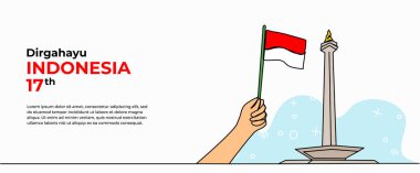 Endonezya 'nın bağımsızlık gününün vektör illüstrasyonu. Devamlı çizgi şeklinde modern düz.