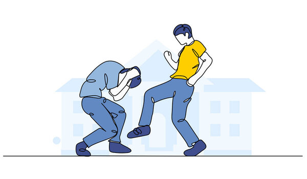 Vector illustration of bullying in school.Modern flat in continuous line style.