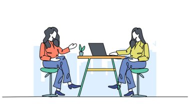 Şu anda bir podcast yapmanın vektör illüstrasyonu. Devamlı çizgi biçiminde modern düz.