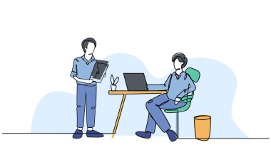 Seminerin vektör illüstrasyonu. Devamlı çizgi biçiminde modern düz.