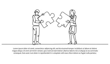 Sürekli bir işbirliği çizgisi. Beyaz arkaplanda minimalist biçim vektör çizimi.
