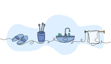 Banyonun vektör çizimi. Devamlı çizgi biçiminde modern düz.