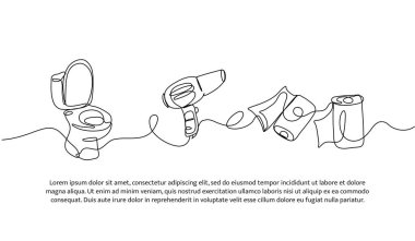Banyo ekipmanlarının sürekli dizaynı. Beyaz arkaplanda minimalist biçim vektör çizimi.