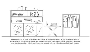 Çamaşır odası fikirlerinin kesintisiz dizaynı. Beyaz arkaplanda minimalist biçim vektör çizimi.