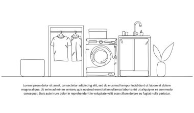 Çamaşır odası fikirlerinin kesintisiz dizaynı. Beyaz arkaplanda minimalist biçim vektör çizimi.