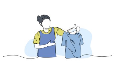 Çamaşır modelinin vektör çizimi. Devamlı çizgi biçiminde modern düz.