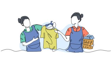 Çamaşır modelinin vektör çizimi. Devamlı çizgi biçiminde modern düz.