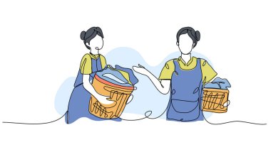 Çamaşır modelinin vektör çizimi. Devamlı çizgi biçiminde modern düz.