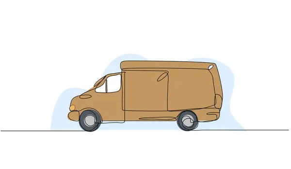 Kahverengi bir minibüsün vektör çizimi. Devamlı çizgi biçiminde modern düz.